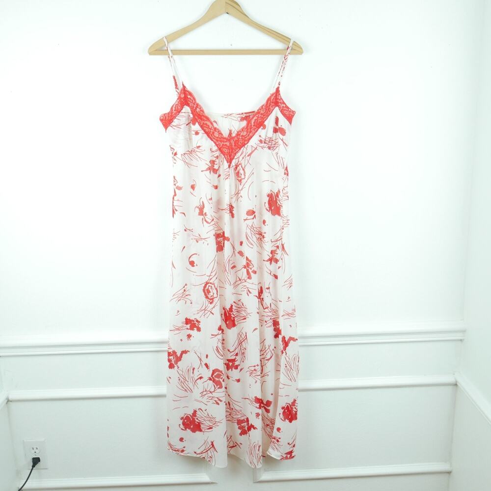 Vintage‎ S Nightgown Slipdress Coquette Feminine Dainty Red Lace Floral 70s Glam - Picture 1 of 9